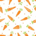 Seamless cartoon carrots pattern. Vector organic watercolor food background