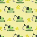 Seamless cartoon excavator transport pattern.