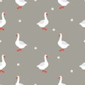 Seamless cartoon geese pattern. Cute goose simple print in flat style.