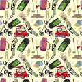 Seamless cartoon golf game pattern