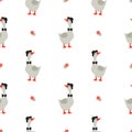 Seamless cartoon goose pattern for kids. Vector cute geese gentlemen