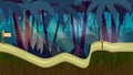 Seamless cartoon jungle landscape, vector unending background with separated layers for game. Royalty Free Stock Photo