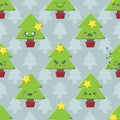 Seamless Cartoon Kawaii Christmas Tree Background