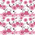 Seamless cartoon kids cat kitten pattern