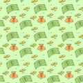 Seamless cartoon money pattern. Stock vector illustration