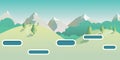 Seamless cartoon nature landscape, vector unending background with grass, forest, mountains
