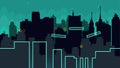 Seamless cartoon night city landscape, vector unending background with road, buildings Royalty Free Stock Photo