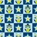 Seamless cartoon owls birds pattern