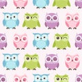 Seamless cartoon owls birds pattern Royalty Free Stock Photo