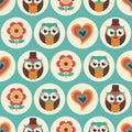 Seamless cartoon owls birds pattern