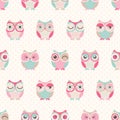 Seamless cartoon owls birds pattern
