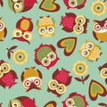 Seamless cartoon owls pattern