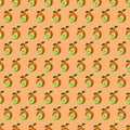 Seamless cartoon pattern with orange yellow green citrus fruits on orange background