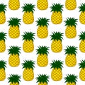 Seamless cartoon pattern with sweet yellow fresh pineapple fruit on white background for cute design