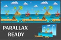 Seamless cartoon sea landscape, vector unending background with separated layers. Royalty Free Stock Photo