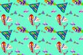 Seamless cartoon style cute wallpaper on a creamy green background, colorful guppy pattern, can be connected infinitely, for