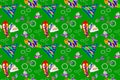 Seamless cartoon style cute wallpaper on dark green background, colorful guppy pattern, can be connected infinitely, for printing