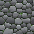 Seamless cartoon texture of an old cobblestone roadway with grass and moss Royalty Free Stock Photo