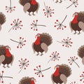 Seamless cartoon turkey bird pattern. Thanksgiving day illustration