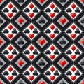 Seamless casino gambling poker background with red and black symbols, vector illustration. Ideal for printing onto fabric and pap Royalty Free Stock Photo