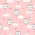 Seamless cat balloons pattern. Baby print Royalty Free Stock Photo