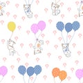 Seamless cat and colorful balloons pattern Royalty Free Stock Photo