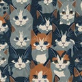 cat pattern cat faces background cartoon cat breeds face vector illustration