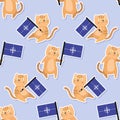 Seamless cat with NATO flag sticker pattern Royalty Free Stock Photo