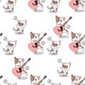 Seamless cat is playing guitar pattern Royalty Free Stock Photo
