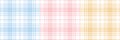 Seamless check plaid pattern set for Easter holiday prints. Simple pastel flat tartan checks in blue, pink, yellow, white.