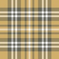 Seamless checked plaid pattern in gold, grey, white. Scottish tartan background for scarf, flannel shirt, blanket, throw.