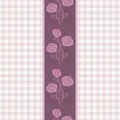 Seamless checkered background with purple stylized roses