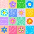 Seamless checkered image with .beautiful multicoloured flowers and abstract patterns. Vector design