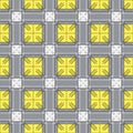 Seamless checkered pattern. Geometric background from colored squares with white and black lines, gray background Royalty Free Stock Photo