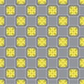 Seamless checkered pattern. Geometric background of yellow squares with white and black lines, gray background Royalty Free Stock Photo