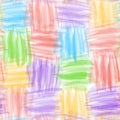 Seamless checkered pattern with grunge striped cartoon watercolor rainbow elements Royalty Free Stock Photo