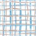 Seamless checkered pattern. Hand-drawn texture for textiles, fabrics and more. Blue and beige stripes