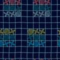 Seamless checkered pattern. Tic-tac-toe, or noughts and crosses, game concept. Plaid background on dark blue background Royalty Free Stock Photo