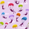 Seamless cheerful parachutists Royalty Free Stock Photo