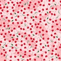 Seamless cherries pattern with leaves.Fashion graphic design for textile. - illustration.