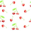 Seamless cherry pattern. Watercolor illustrated. 100% vector