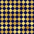 seamless chess pattern with gold foil texture, dark blue and golden checkered repeat pattern