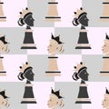 Seamless chess Queen seamless pattern. Strategy game vector illustration