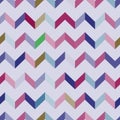 Seamless chevron pattern. Colorful zig zag in pink, violet, green, brown and blue colors on light purple background. Royalty Free Stock Photo