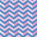 Seamless chevron stripes vector pattern in pink, white and blue. 3-d zigzag stripes pattern Royalty Free Stock Photo