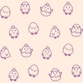 Seamless childish background with baby chicken hatching from an egg