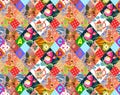 Seamless childish patchwork pattern with fantasy creatures