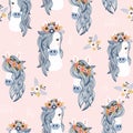 Seamless childish pattern with adorable horses . Creative scandinavian kids texture for fabric, wrapping, textile, wallpaper, Royalty Free Stock Photo