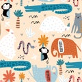 Seamless childish pattern with african animals. Creative scandinavian style kids texture for fabric, wrapping, textile, wallpaper