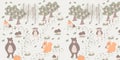 seamless childish pattern with bear, squirell, owl